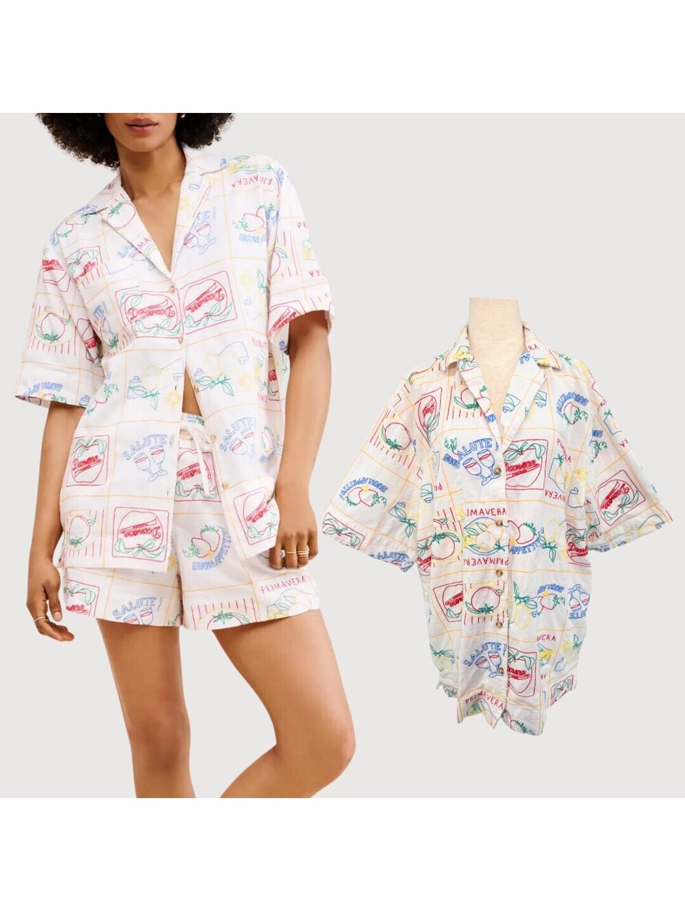 Damson Madder Buon Appetito Embroidered Shirt White 14